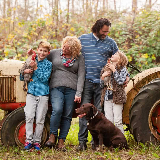 Photograph of Shelly and her family on the farm